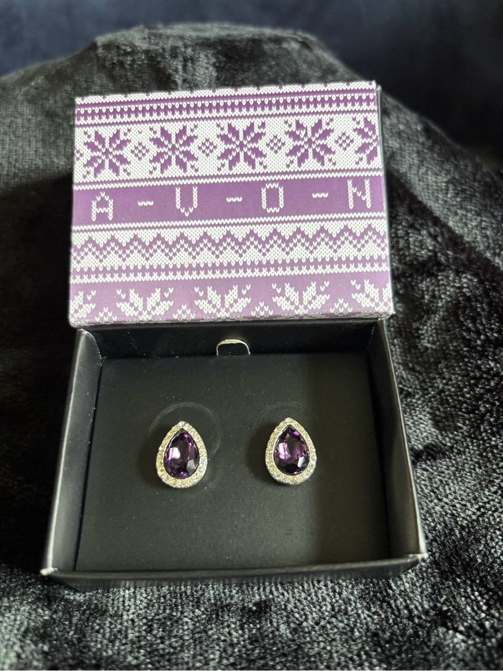 Avon Purple Teardrop Halo Stud Earrings NWT